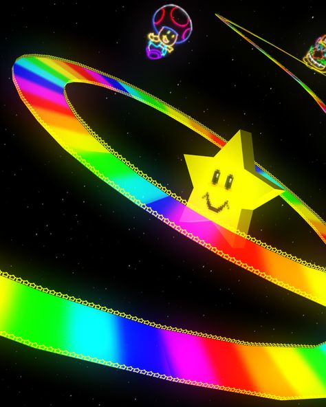 Rainbow Road Mario Kart, Metal Mario, Toro Inoue, Rainbow Road, Scene Wallpaper, Scene Core, Retro Gaming Art, Mario Kart 8, Kart Racing