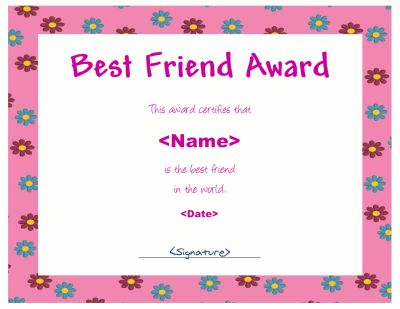 Best friend award for girls. Best Friend Certificate, Best Friend Award, Friend Certificate, Female Best Friend, Funny Certificates, Kindergarten Diploma, Certificate Of Recognition Template, Preschool Diploma, Certificate Of Recognition