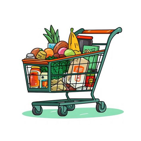 Shopping cart cartoon basket plant. | premium image by rawpixel.com / Nardsucha Grocery Cart Drawing, Shopping Cart Drawing, Supermarket Drawing, Shopping Animation, Carrot Drawing, Ux Project, Supermarket Logo, Blue Room Decor, Grocery Basket