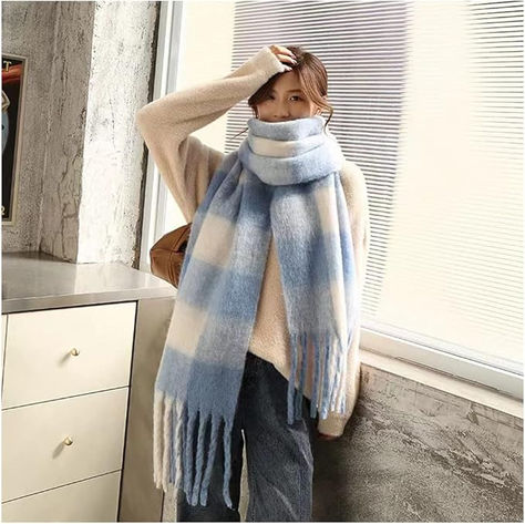 Large Chunky Plaid Scarf Checked Colorful Oversized Scarves Soft Big Cashmere Wool Thick Winter Warm Blanket Women Scarves Winter, Cashmere Scarf Women, Fashion Week Trends, Beige Plaid, Winter Scarves, Checked Scarf, Women Design, Tassel Scarf, Oversized Scarf