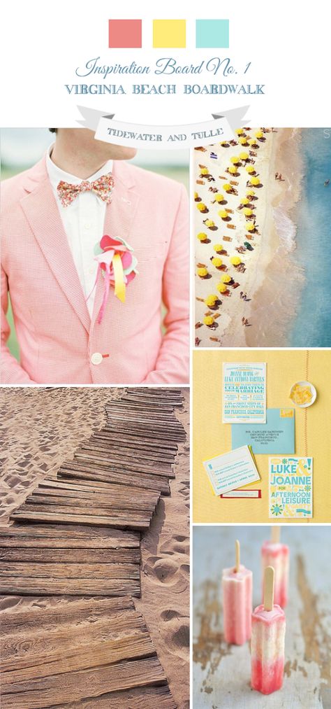 Virginia Beach Boardwalk Wedding Inspiration from @Debbie Shepherd Kines and Tulle Wedding Centerpieces Beach, Pantone Pallete, Beach Wedding Yellow, Beach Wedding Color Palette, Boardwalk Theme, Boardwalk Wedding, Virginia Beach Boardwalk, Country Wedding Centerpieces, Pastel Wedding Colors