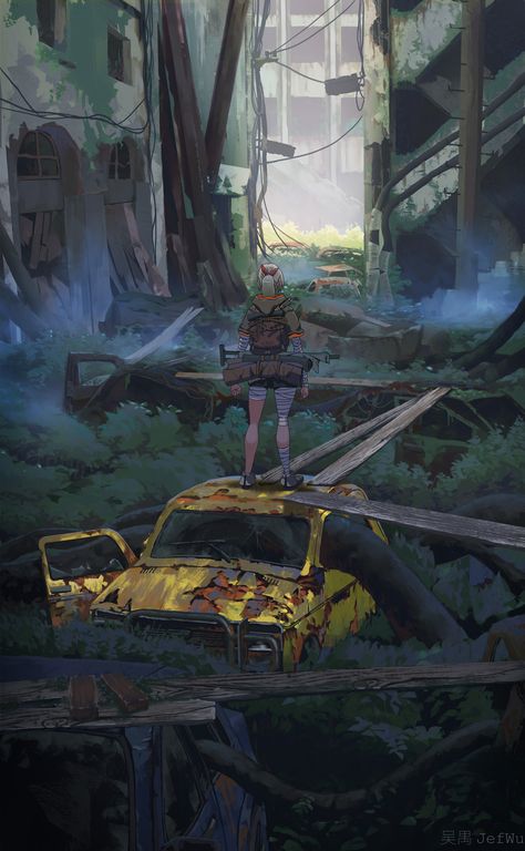 ArtStation - 少女, Jef Wu Dystopian Ideas, Zombies Apocalypse Art, Apocalypse Illustration, Apocalypse Landscape, Dystopian Art, Post Apocalyptic City, Dark Zone, Arte Zombie, Apocalypse World