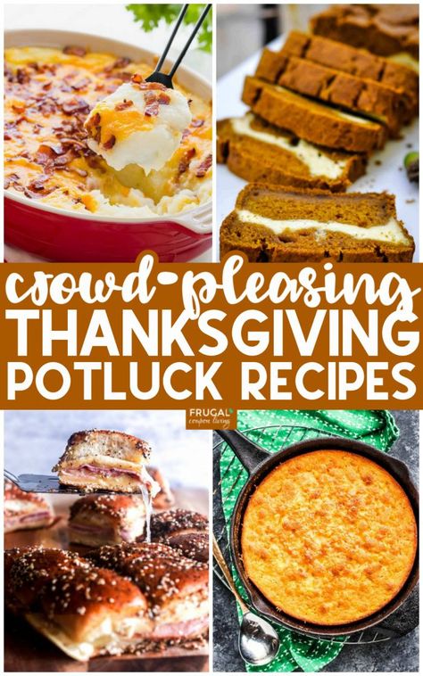 Potlucks can be a lot of fun, particularly during the holiday season. Make one dish, enjoy many dishes. These Thanksgiving Potluck Recipes include easy main dinner entrees, Thanksgiving side dishes, and pumpkin desserts. Use these Thanksgiving Potluck ideas for a friendsgiving or a family gathering. #FrugalCouponLiving #thanksgivingrecipes #potluck #potluckideas #potluckrecipes #thanksgivingpotluck #friendsgiving #friendsgivingrecipes #friendsgivingideas #thanksgivingideas #sidedishes #desserts Staff Thanksgiving Potluck Ideas, Thanks Giving Pot Luck, Thanksgiving Carry In Ideas, Friendsgiving Recipes Main Dish, Friendsgiving Work Potluck, Turkey Potluck Ideas, Thanks Giving Pot Luck Ideas, Thanksgiving Potluck Recipes For Work, Thanksgiving Potluck Ideas For Work Crockpot