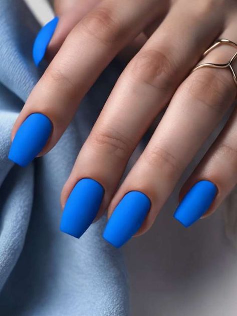 Top 22  Blue Matte Nail Designs You Must Try in 2024 Blue Matte Acrylic Nails, Matte Navy Nails, Matte Color Nails, Matte Blue Nails, Matted Nails, Blue Matte Nails, Matte Acrylic Nails, Negative Space Nail Art, Blue Nail Color