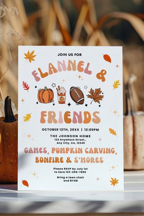 Get ready for a Fall Party like no other with our Invite Template featuring a charming pumpkin border and beautiful fall florals! 🎃🍂 Perfect for your pumpkin carving or potluck party, this editable template in Canva sets the scene for a cozy and festive celebration. Gather your friends and family for a fun-filled autumn event!  #FallParty #PumpkinCarving #BonfireNight #AutumnCelebration #EditableInvite #CanvaTemplates #FallCelebration #fallfest #autumngathering #pumpkinspice Fall Party Themes For Adults, Autumn Neighborhood, Neighborhood Party Invitations, Festival Invite, Neighborhood Events, Canva Sets, Potluck Invitation, Fall Party Invitations, Neighborhood Party