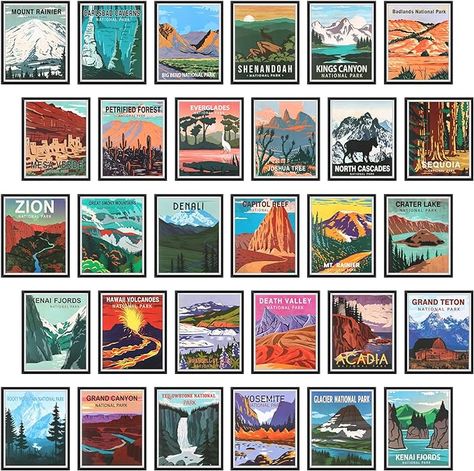 Amazon.com: Teling 30 Pieces Vintage National Park Posters National Park Art Prints Nature Wall Art and Mountain Print Set for Home Living Room Bedroom Bathroom Decor: Posters & Prints Bathroom Decor Bright, Vintage National Park Posters, Vintage National Park, Scenic Wall Art, National Park Art, Mountain Print, National Park Posters, Park Art, Unframed Wall Art