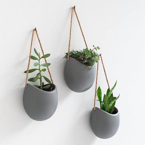 Kazai. Wall Planters -Ellie- | Hanging Ceramic Plant Pots 3 Pieces | Wall Decoration for Indoors, Balcony and Garden | Grey (Matte) Wall Vases, Indoor Balcony, Wall Planters, Hanging Plant Wall, Hanging Vases, Ceramic Plant Pots, Wall Vase, Decorative Planters, Hanging Pots