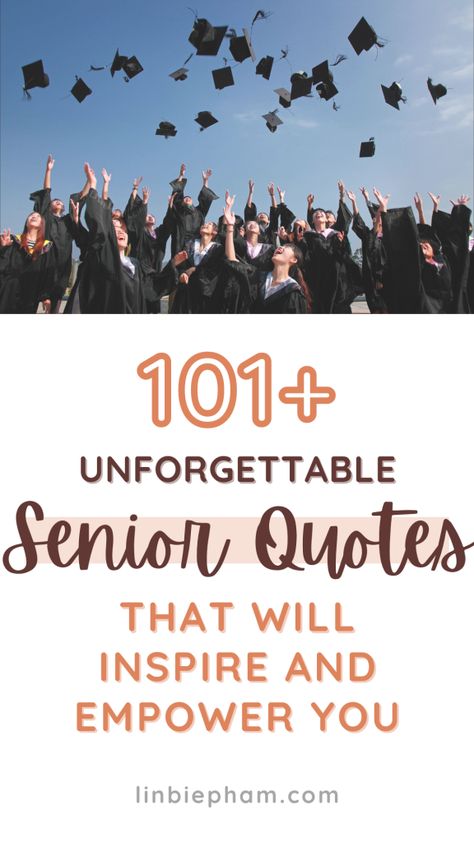 Struggling to find the perfect words for your yearbook? Get inspired with our collection of funny senior quotes and senior quotes for yearbook that will make you stand out! Save this pin for later and get ready to make your yearbook shine with unforgettable senior quotes! Quotes For Senior Yearbook, Sentimental Senior Quotes, Short Senior Quotes Funny, Sr Quotes, Inspirational Quotes For Senior Year, Yearbook Quotes To Daughter, Senior High School Quotes, Middle School Yearbook Quotes, Quotes For Senior Year