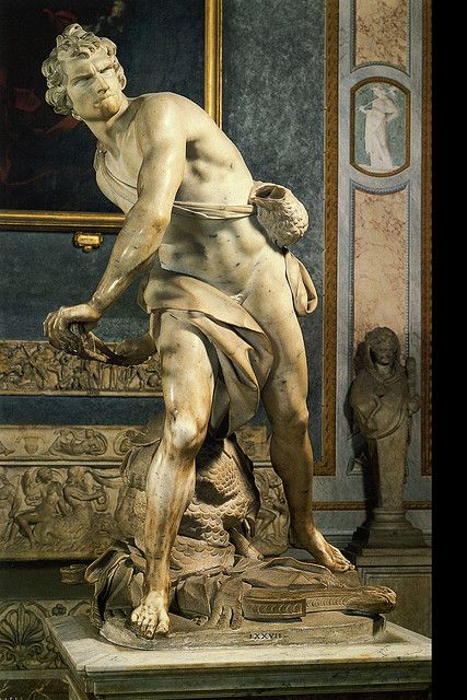 David, Bernini Bernini Sculpture, Baroque Sculpture, Galleria Borghese, Gian Lorenzo Bernini, Lorenzo Bernini, Villa Borghese, Classical Sculpture, Statue Tattoo, Classic Sculpture