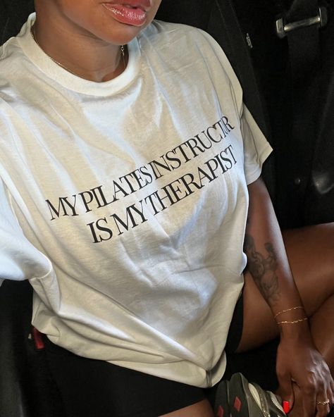 Cheaper than therapy. ⁣ ⁣ Shop Matte Merch -link in bio 💋 #pilates Pilates Content, Gym Pump Cover, Gym Pump, Y2k Aesthetic Clothes, Pilates Shirt, Pilates Wear, Wellness Content, Fitness Humor, Exercise Clothes