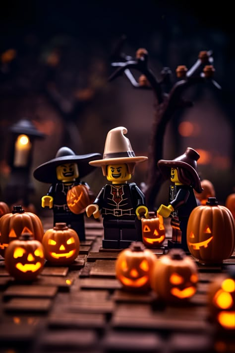 In the shadowy embrace of All Hallows' Eve, our Lego friends have donned their finest costumes and embarked on a quest for sugary treasures. 

Where miniature worlds collide with the supernatural. 🌙🍭 

#HalloweenMagic #LegoTreatOrTrick #Lego #Toys #Photography #Halloween Lego Halloween Ideas, Minifigure Photography, Halloween Lego, Lego Deadpool, Photography Halloween, Lego Poster, Lego Halloween, Worlds Collide, Lego Craft