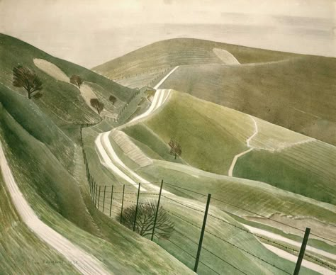 Chalk Paths, by Eric Ravilious, 1935 © Private Collection/Bridgeman Images. Sussex Downs, Edward Hopper, Hur Man Målar, Postcard Collection, Classic Paintings, Alphonse Mucha, A4 Poster, Art Appreciation, Awesome Art