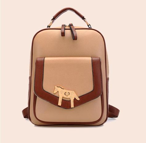 BeiBaoBao - Horse-Lock Faux-Leather Backpack #Horse #FauxLeather Beige Backpack, Lace Backpack, Beige Backpacks, Brown Backpack, Man Cosplay, Brown Backpacks, Faux Leather Backpack, Backpack For Teens, Lingerie For Men