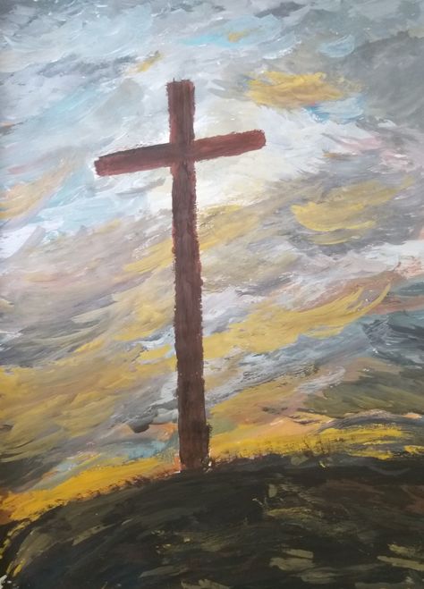 Christian Oil Pastel Art, Easter Cross Painting, Jesus Art Paintings, Jesus Sketch, Christian Canvas Paintings, Cross Painting, Christian Painting, Faith Based Art, Painting Videos Tutorials