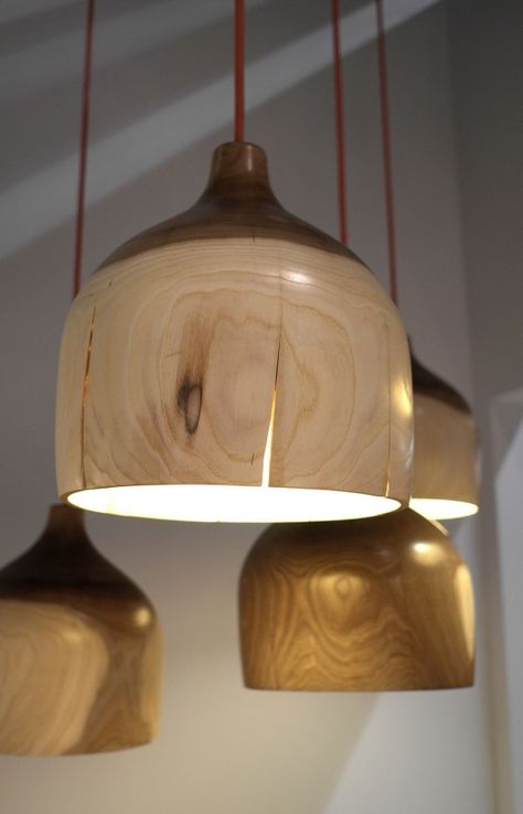 Crack Bowl Lights by Kwon Jae Min Wooden Lights, Unique Pendant Lights, Lights Hanging, Bowl Light, Pendant Lamp Design, Deco Luminaire, Wooden Light, Wooden Lamp, Wood Lamps