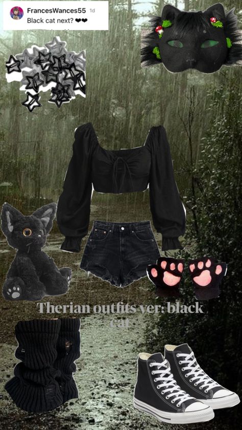 #therian#black#cat#theriantrophy#fyp#:) Black Cat Outfit Ideas, Therian Black Cat, What Style Am I, Forestcore Fashion, Black Cat Therian, Therian Outfits, Black Cat Outfit, Fox Paws, Cat Therian