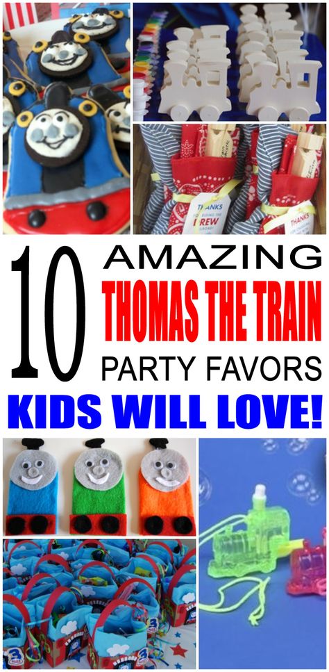 Fun thomas the train party favor ideas that kids and teens will love. Try these simple diy thomas the train party favors for boys and girls. Here are some easy gift bags, treat bags and more cute birthday ideas to say thank you to the friends of that special birthday child. Train Birthday Goodie Bags, Thomas The Train Party Favors, Train Theme Party Favors, Thomas Train Birthday Party, Train Birthday Party Favors, Friends Party Favors, Birthday Decorations Diy, Train Diy, Train Party Favors