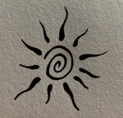 Earthy Doodles Easy, Tattoo Marker Ideas Easy, Squiggly Sun Tattoo, Spiral Sun Tattoo Meaning, Swirl Sun Tattoo, Earthy Doodles, Earthy Symbols, Swirly Sun Tattoo, Earthy Drawings