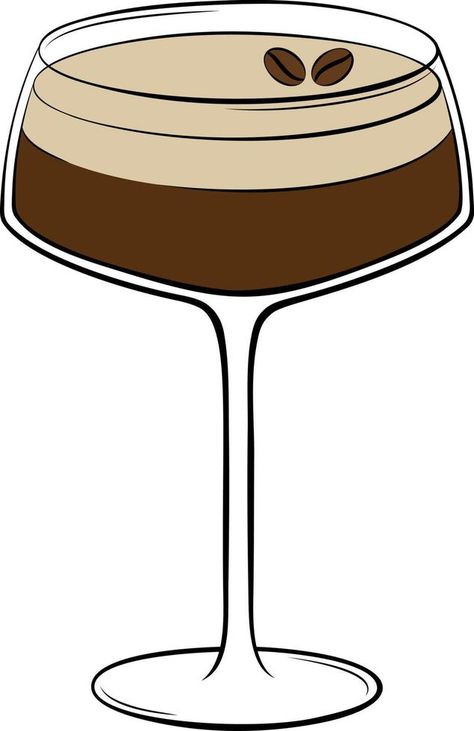 Espresso Martini Cartoon, Espresso Martini Illustration, Espresso Martini Drawing, Coffee Cup Drawing, Coffee Embroidery, Cup Drawing, Espresso Martini Cocktail, Coffee Bean Art, Martini Party