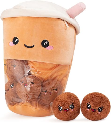 Super Cute Plushies】-- A bag of soft boba tea plushies, sooo cute! There are 6 plush dolls in each cute boba tea cup pillow, rich and vivid colors, no one can resist the charm of this plush toy. 【High-Quality Material】-- Unique boba tea cup shaped plush pillow design. Stretch super soft fabric, filled with soft down cotton. Not afraid of stretching, not afraid of squeezing, smooth and comfortable to the touch, skin-friendly and fluffy. Plushie Packaging, Cartoon Bubbles, Tea Design, Popular Toys, Sleep Pillow, Boba Tea, Kids Pillows, Plush Pillow, Doll Gift