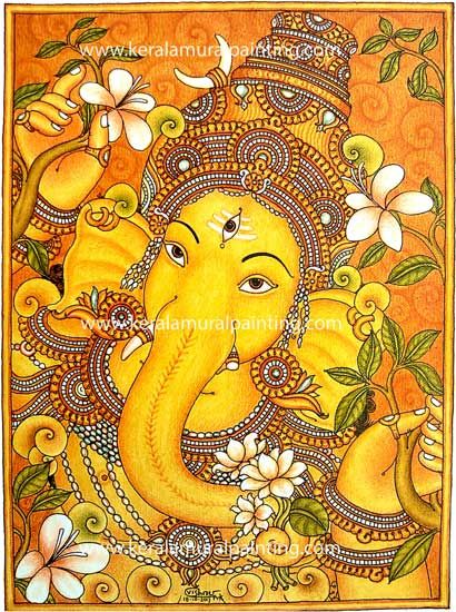 Ganapathi Series - Kerala Mural Painting Mural Art Design, Ganesh Art Paintings, Lotus Painting, Little Buddha, Karma Yoga, Kalamkari Painting, Kerala Mural Painting, Lord Ganesha Paintings, Ganesh Art