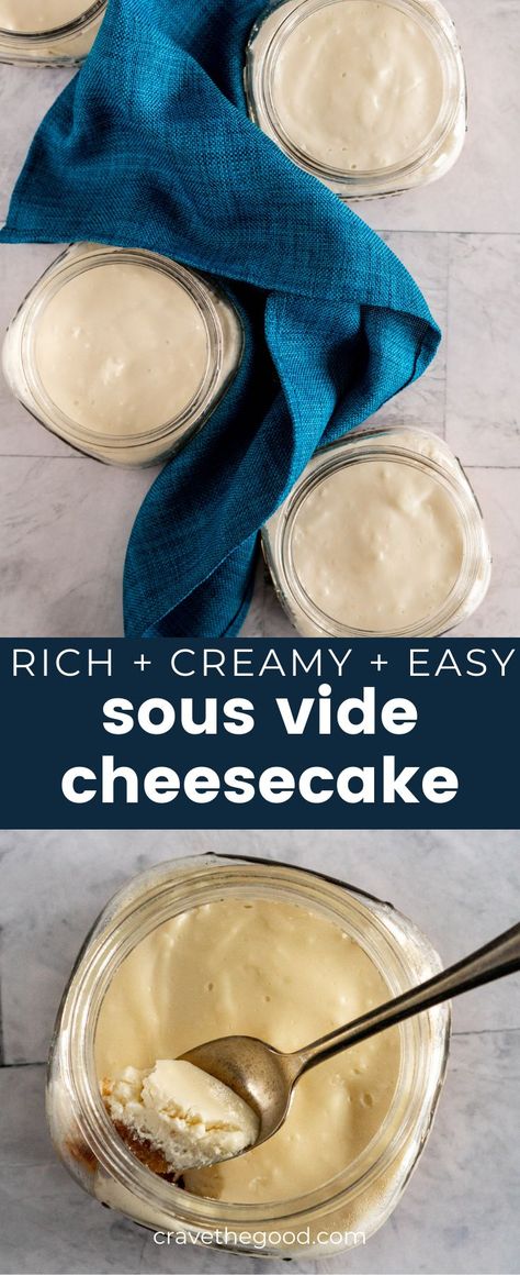 Sous Vide Dessert Recipes, Sous Vide Pork Ribs Recipe, Sous Vide Pork Ribs, Sous Vide Meal Prep, Best Homemade Cheesecake Recipe, Sous Vide Cheesecake, Sous Vide Meals, Best Homemade Cheesecake, Mason Jar Cheesecake