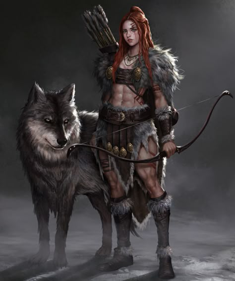 Dnd Beastmaster, Girl Archer, Viking Female, Pathfinder Rpg Characters, Barbarian Woman, Archer Characters, Viking Character, Mythical Creatures Fantasy, Viking Costume