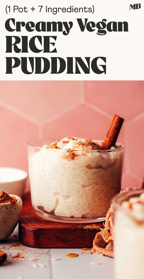 Creamy, perfectly sweet vegan rice pudding made in 1 pot with just 7 ingredients. Naturally sweetened and SO comforting and nostalgic! Vegan Coconut Pudding, Lactose Free Pudding, Rice Pudding With Oatmilk, Vegan Rice Pudding Recipe, Healthy Rice Pudding Recipe, Healthy Rice Pudding, Dairy Free Rice Pudding, Veggies Ideas, Chocolate Rice Pudding