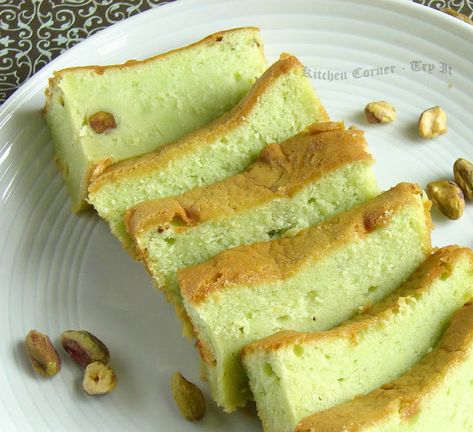 Pandan Butter Mochi/ Hawaiian Butter Mochi Pandan Butter Mochi, Pandan Mochi Cake, Butter Mochi Hawaiian, Pandan Mochi, Hawaiian Butter Mochi, Mochi Recipes, Almond Coconut Cake, Chinese Desserts, Asian Dessert Recipes