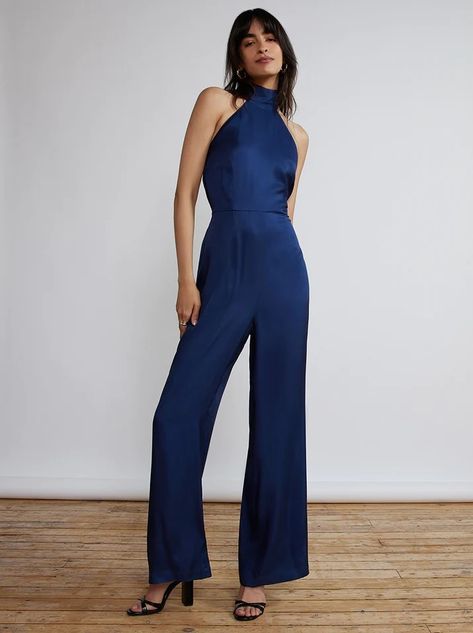 Blue Jumpsuits Outfit, Formal Romper, Cool Silhouettes, Jumpsuit Navy Blue, Satin Jumpsuit, Jumpsuit Outfit, Studio 54, Jumpsuit Party, Women Formals