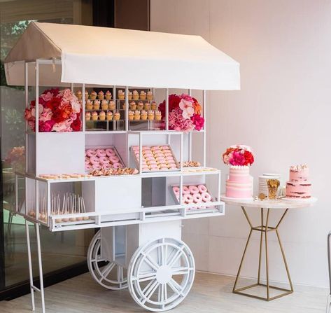 Wedding Candy Cart, Cart Display, Party Rental Ideas, Sweet Cart, Candy Car, Chanel Flower, Metal Cart, Sweet Carts, Sweet Bar