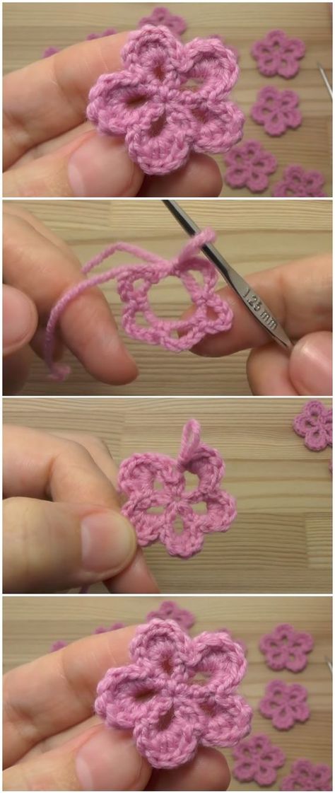 Cute Crochet Applique Designs, Crochet Small Earrings, Crochet Small Patterns Free, Crochet Flower Decoration, Small Flowers Crochet Pattern, Small Crocheted Flowers, Crochet Small Applique, Crochet Flower Easy Free Pattern, How To Crochet A Small Flower