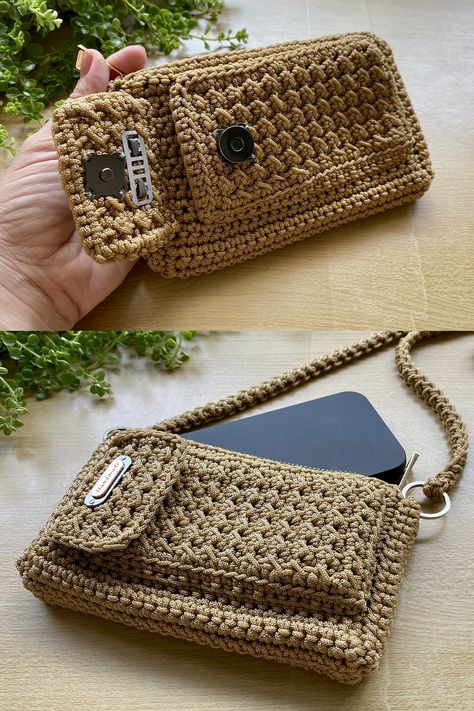 Phone Carrier Crochet, Crochet Phone Wallet, Knitting Phone Bag, Crochet Cellphone Bag Free Pattern, Crochet Purse With Zipper, Small Phone Bag, Crochet Crossbody Phone Bag Pattern Free, Rope Crochet Bag, Crochet Phone Bag Tutorial