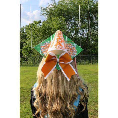 Cheerleader Graduation Cap, Cheer Graduation Cap, Cheers Theme, Grad Ideas, Grad Caps, Cap Decoration, Graduation Cap Designs, Graduation Caps, Graduation Cap Decoration