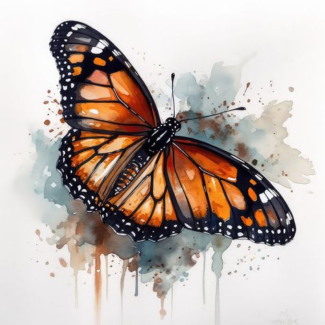 Monarch Butterfly Water Color Painting | 12 H Watercolor Butterflies Painting, Watercolor Hummingbirds, Watercolor Painting Easy, Butterfly Artwork, Off White Background, Butterfly Drawing, Butterfly Watercolor, Color Painting, Monarch Butterfly