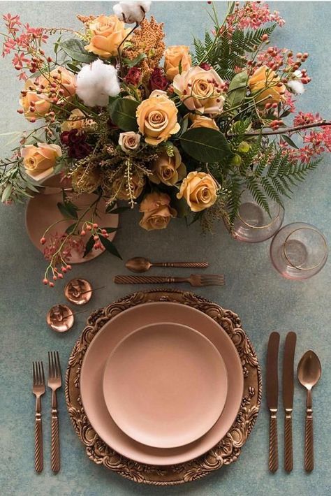 30 Rust Wedding Color Ideas ❤ rust wedding color table décor in vintage style with flower centerpiece casadeperrin #weddingforward #wedding #bride #weddingdecor #rustweddingcolor Rust Wedding Color, Thanksgiving Table Settings Elegant, Rust Wedding, Reception Table Settings, Eating Table, Table Setting Decor, Beautiful Table Settings, Thanksgiving Table Settings, Thanksgiving Tablescapes