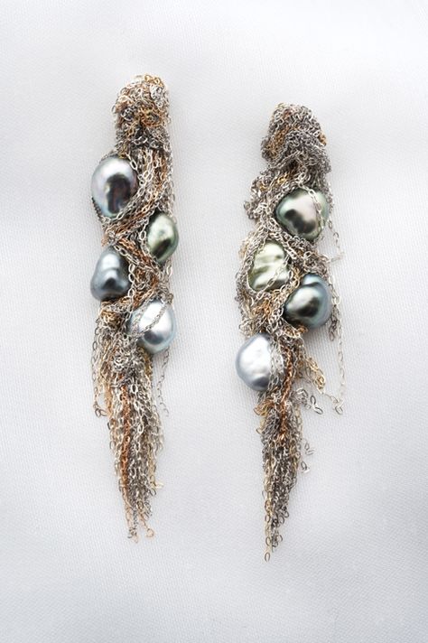 Surrealist Jewelry, Yiqing Yin, Natural Gold Nugget, Tahitian Pearls Jewelry, Chalcedony Earrings, White Gold Chains, Natural Gold, Ear Jewelry, Gorgeous Earrings