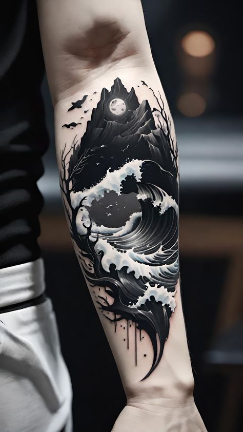 If you’re looking for tattoo inspiration, you might want to consider your personality type. Different tattoo designs can reflect different aspects of your character, such as your passions, values, beliefs, and goals. In this post, we’ll show you how to find the best tattoo design for your personality, based on some common categories and examples. Black And White Water Tattoo, Stormy Sea Tattoo, Water Tattoo Men, Cover Up Tattoos For Men Arm, Wave Tattoo Sleeve, Watercolor Animal Tattoo, Dark Tattoos For Men, Body Writing, Arm Cover Up Tattoos