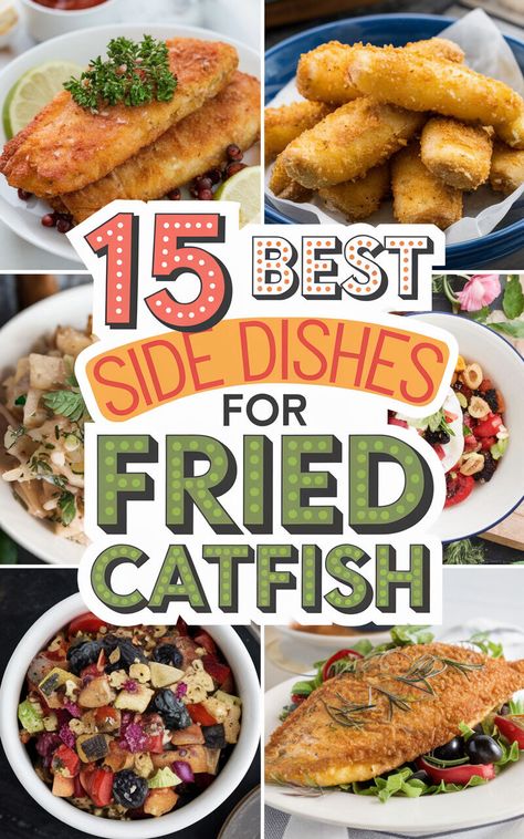 🐟🍽️ Discover the perfect sides to serve with crispy fried catfish! #southerncooking #comfortfood Fried Fish Meals Sides, Fish Fry Menu Ideas, Catfish Meals Sides, Sides With Catfish, Fried Catfish Dinner Sides, Sides For Fried Catfish, Fried Catfish Sides, Catfish Sides Dishes, Fried Fish Sides