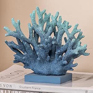 Elegondrar 5.8" H Blue Coral Decor, Coral Reef Decor, Resin Coral Statue, Nautical Decorations for Home, Beach/Coastal/Ocean Themed Cabinet Shelf Tabletop Decor Coastal Florals, Underwater Birthday Cake, Underwater Birthday, Lil Mermaid, Nautical Decorations, Coral Sculpture, Artificial Coral, Coral Decor, Black Goku