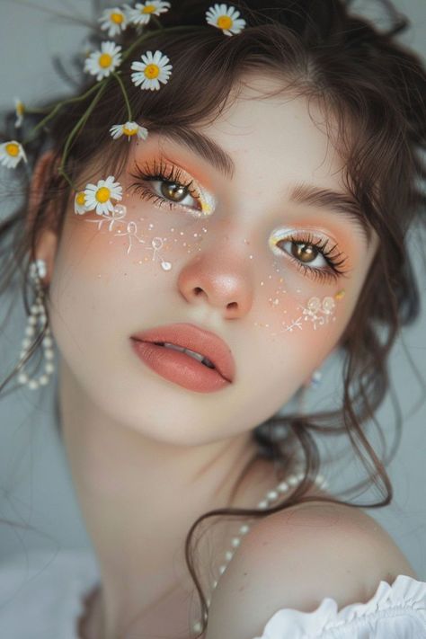 Flower Fairy Makeup Ideas, Summer Solstice Makeup, Royalcore Makeup, Warm Makeup Looks, Golden Makeup Look, Warm Spring Makeup, Sun Makeup, Warm Makeup, Bronzed Skin