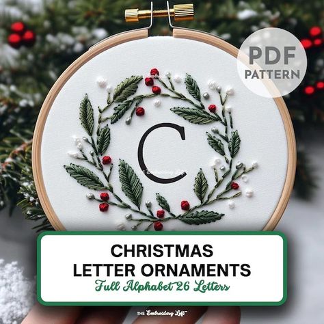 TheEmbroideryLoftCo - Etsy Canada Initial Embroidery, Modern Hand Embroidery Patterns, Modern Hand Embroidery, Embroidery Ornaments, Letter Ornaments, Christmas Letter, 26 Letters, Christmas Lettering, Hand Embroidery Patterns