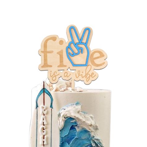 PRICES MAY VARY. 🖐️CELEBRATING INDIVIDUALITY - Is your baby turning five and do you want to throw a groovy-themed fifth birthday? Add this retro, boho five is a vibe cake topper!The blue hand gesture signifies that "Five is a Vibe" and it's cool to be different. 🖐️UNIQUE AND PLAYFUL DESIGN - Make your child's 5th birthday truly stand out with our one-of-a-kind cake topper. The creative twist of replacing the "V" with a blue hand gesture adds a playful touch that sets it apart from traditional High Fives And Good Vibes Birthday, Five Birthday, Retro Cake Topper, Groovy Cake Topper, Groovy Cake, Five Is A Vibe, Retro Cake, Dinosaur Balloons, Peace Hand