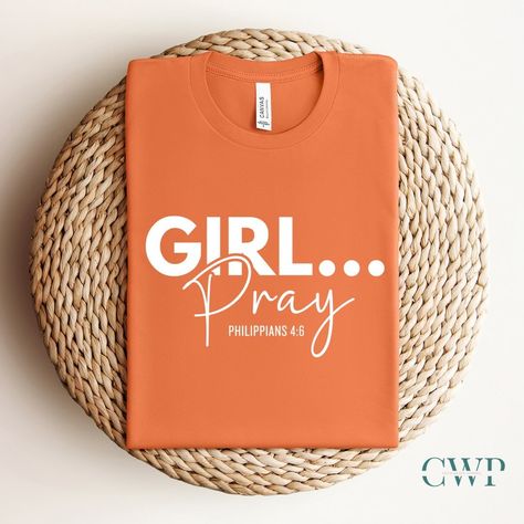 Girl Pray need to be your new response ‼️‼️. Prayer is a weapon and in ALL situations prayer needs to be your go to! Join the movement and grab your GIRL PRAY TEE. #faithbasedapparel #faithbasedclothing #faithbasedtees #girlpray #prayerchangesthings #prayerchangeseverything #prayerchallenge #faithinspired #womanofgod #womanoffaith #sahmlifestyle #christianmommy #christianwife Bridal Hoodies, Scripture Tshirts, Beautiful Tshirts, Christian Shirts Designs, Faith Based Clothing, Prayer Changes Things, Print Outs, Bible Images, Christian Tshirt