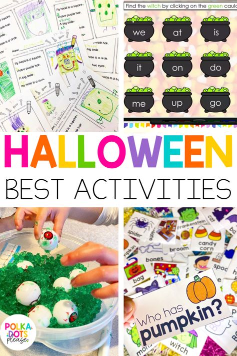 Celebrate the Halloween season with these fun and engaging Halloween themed activities your students will love! This resource is perfect for your Kindergarten, 1st, and 2nd grade classrooms. This blog highlights my favorite Halloween activities and is packed with resources that will teach and engage students throughout the spooky season. Some of the activities included are Halloween freeze writing and game center, witch's brew word activity, Halloween math activities, and much more! #Halloween Halloween Day Activities Kindergarten, The Night Before Halloween Activities, Halloween Teaching Activities, Halloween Literacy Activities 3rd Grade, Halloween Activities For Special Education, Halloween Crafts Grade 1, Sight Word Halloween Activities, Halloween Activities In The Classroom, Halloween Classroom Activities 2nd Grade