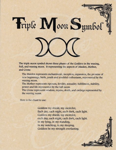 Book of Shadows page - Triple Moon Symbol  Goddess Chant  picclick.com Tattoos Celtic, Triple Moon Symbol, Tattoos Moon, Kartu Tarot, Tattoo Moon, Moon Symbol, Tattoos Infinity, Moon Tattoos, Pagan Symbols