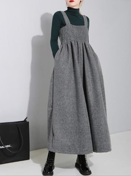 495dabfd0ca768a3c3abd672079f48b6desc47826539ri Stylish Fall Outfits, Cotton Jumpsuit, Suspender Dress, 가을 패션, Overall Dress, Mode Inspiration, Types Of Skirts, Muslim Fashion, Gray Dress