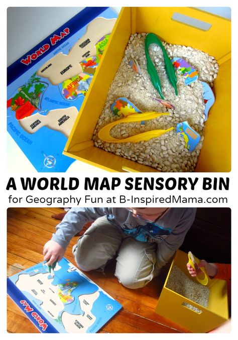 Make #geography for #kids FUN with a simple World Map Puzzle #Sensory Bin! - #homeschool #kbn Simple World Map, Fun Ideas For Kids, World Map Puzzle, Montessori Geography, World Puzzle, Geography For Kids, Geography Activities, Fine Motor Activities For Kids, Homeschool Geography