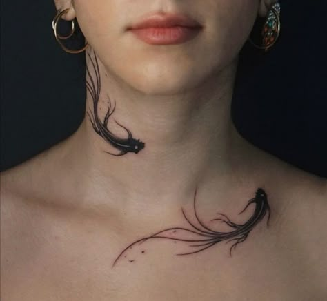 Both Collar Bone Tattoos For Women, Feminine Neck Tattoos Simple, Meteor Shower Tattoo, Side Chest Tattoo Female, Chest Tattoo Abstract, Collarbone Tattoo, Tato Henna, Neck Tattoos Women, Back Of Neck Tattoo