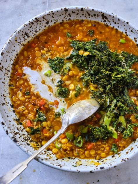 Lentil Soups, Red Lentil Soup Recipe, 101 Cookbooks, Red Split Lentils, Mediterranean Cookbook, Ayurvedic Recipes, Lentil Soup Recipes, Dal Recipe, Red Lentil Soup